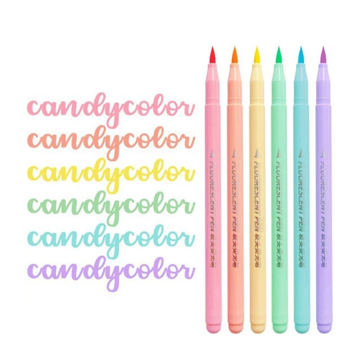 6 Litir Soft Brush Fluorescence Pen Set Art Color Highlighter