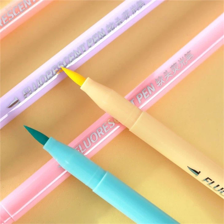 6 Colors Soft Brush Fluorescence Pen Set Art Color Highlighter